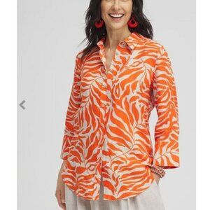 Chicos No Iron™ Linen Palms Shirt Orange And White Size 10